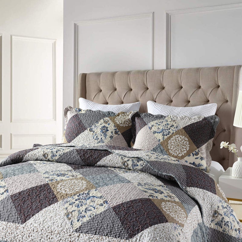 Travan 3-Piece Queen Quilt Set Quilted Bedspread Oversized Microfiber Lightweight Coverlet Set with Shams Reversible Printed Coverlet Bedding Set for All Season, Slate Blue, Queen Size - Image 2